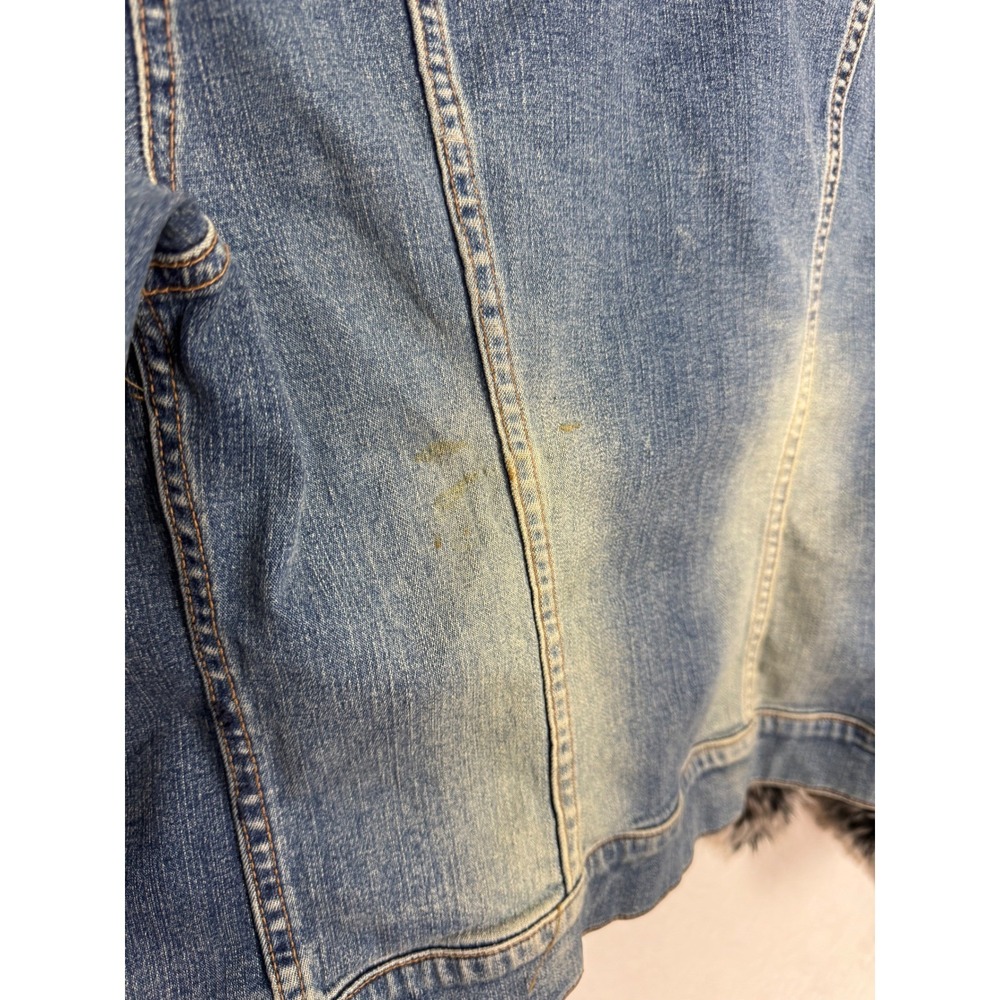 Vintage Y2K Allen B Allen Schwartz Faux Fur Trim Denim Jacket Medium Wash Small - Picture 10 of 10